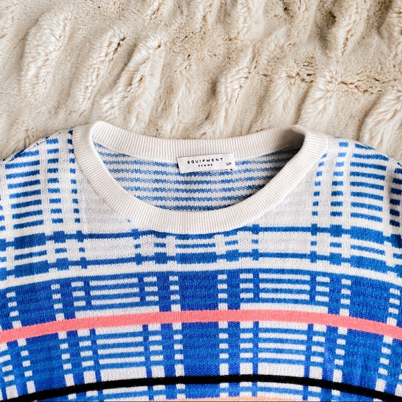 Equipment Femme Check Sweater White Blue Coral - Picture 6 of 10